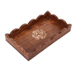 Plateau de service carré en bois de manguier fait à la main avec motif tribal imprimé et poignées découpées, plat en bois décoratif pour la décoration de la maison - Product Image 5