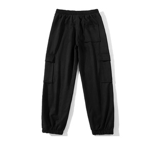 Cordón cintura negro teñido hecho a medida OEM venta al por mayor carga bloque de color personalizado 100% algodón holgado Casual pantalones de chándal hombres - Product Image 2