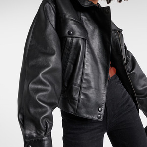 Chaqueta Bomber de cuero de alta calidad con cremallera personalizada, logotipo bordado y etiqueta interna para marca privada - Product Image 3
