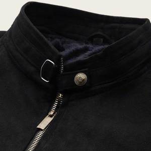 Men's Black <b>Suede</b> Bomber <b>Jacket</b> Stand Collar Zipper Closure Casual Autumn Wear Regular Fit Solid Color Men's <b>Leather</b> <b>Jacket</b> - Product Image 5