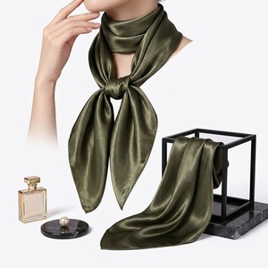 Olive <strong>Green</strong> <strong>Silk</strong> Feel Square Scarf for Womens Neck and Hair Styling - Product Image 1