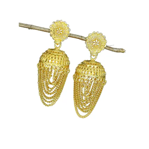 Ensemble de boucles d'oreilles indiennes plaquées or Jhumka Jhumki à franges superposées chaîne de bijoux boucles d'oreilles couleur unie dubai turc Bollywood