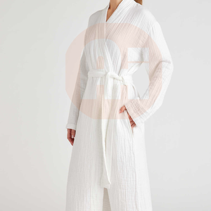 Peignoirs de bain 100% coton de haute qualité pour adultes hommes et femmes vêtements de nuit thermiques de conception personnalisée avec col Kimono et longueur au genou - Product Image 4