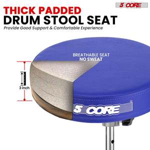 5 Core <b>Drum</b> Throne 3 Thick Padded Guitar Stool 200Lb Capacity Heavy Duty Adjustable Drummer Chair - Product Image 2