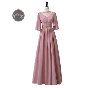 Long Sleeve Pleated Diamonds Modest High Quality Wholesale Plus Size Clothing Women Designs Modest Elegant Dress Crew-Neck