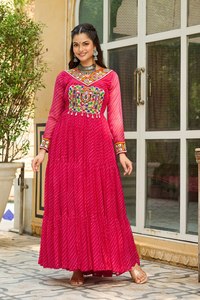 Navratri colección especial Leheriya Anarkali vestido telas vestido pesado Faux Blooming Georgette mangas completamente mangas trabajo - Product Image 4