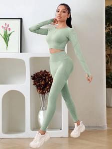 Nouveau survêtement manches longues élégant vente en gros ensemble de yoga gym premium slim fit décontracté ensemble de 2 pièces pour femmes - Product Image 4