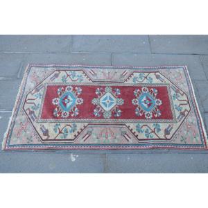 Vintage Rug, 2.4x4.3 ft Small Rug, <b>Red</b> Blue <b>Wool</b> Rug - Product Image 4