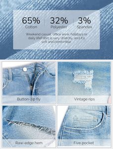 Short en jean pour femmes Short en jean décontracté extensible taille haute déchiré ourlet effiloché Jorts d'été à la mode cinq poches pratiques - Product Image 3