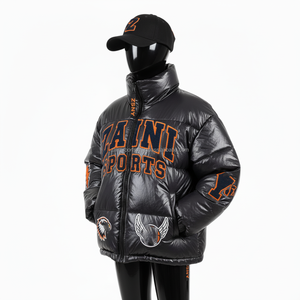 Women Puffer <b>Jacket</b> 380 GSM Lightweight Nylon Fabric Glossy Surface Custom Chenille Logo Cozy Winter Puffer <b>Jacket</b> for women - Product Image 4