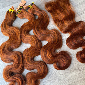 Extensiones de Cabello Virgen con Frente de Encaje, Largas, HD, Doble Trama, Vietnamitas, Color Marrón Miel y Jengibre, Onduladas, 250% de Densidad, Opciones Multicolor - Product Image 2