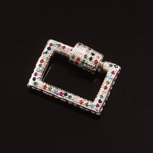 925 Sterling <b>Silver</b> Multi-Color CZ Carabiner Rectangular Shape Lock <b>Charms</b> Nickel-Free Lead-Free Gold/<b>Silver</b>/Rhodium Plated for - Product Image 3