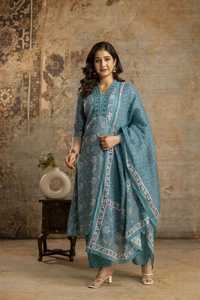 Imprimé Dupatta travail à la main fabricant indien élégant rayonne Kurta pantalon concepteur rayonne Kurta ensemble vêtements ethniques légers - Product Image 2