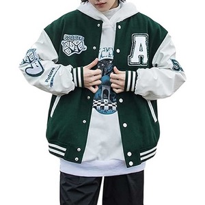 เสื้อแจ็คเก็ตวาร์ซิตี้ผู้ชายแบบใหม่ สไตล์ไฮสตรีท คอตั้งบางเบา สำหรับฤดูหนาว ปักลายปะติด ปักอักษร ดีไซน์แบบเบสบอล - Product Image 6
