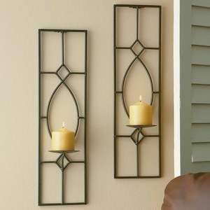 Modern Black Iron Geometric <b>Wall</b> <b>Sconce</b> Candle Holder Set Decorative Metal Pillar Stand For Home Office Hotel Lobby Interior Art - Product Image 1