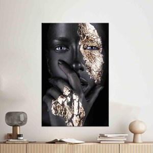 Lienzo con Diseño de Mujer Africana en Dorado: Elegante Obra de Arte Impresa para Decoración Moderna, Lienzo Enrollado - Product Image 1