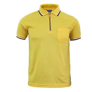 Men's Yellow Breathable Plus Size Short Sleeve for <b>Shirt</b> Jersey Knitted Solid Color Casual Zipper <b>Collar</b> Pocket Design - Product Image 1