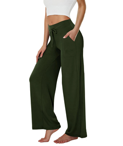 Pantalones de pijama negros suaves para mujer Pantalones de pierna ancha Pantalones de Yoga de salón informales cómodos con bolsillos Cordón Pj Bottoms Loungewear - Product Image 1