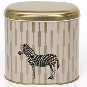 Kontensan Safari Zebra 1.4L <b>Metal</b> <b>Tin</b> Turkey 140x120x130mm Oval Shape Zebra Print <b>Metal</b> Box - Product Image 1
