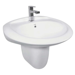 อ่างล้างหน้าแบบกลมสำหรับห้องน้ำอ่างล้างหน้าติดผนังอ่างล้างมือครึ่งฐานอุปกรณ์สุขภัณฑ์เซรามิกทรงกลมขนาดพอเหมาะ - Product Image 1