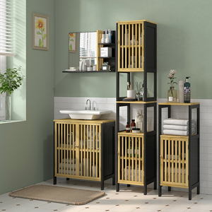 HOMCOM-Espejo moderno de 4 niveles de madera montado en la pared, 45x15x58,5 cm, negro - Product Image 2