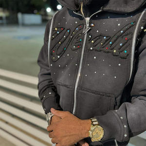 Sweat-shirts d'hiver pour hommes, style streetwear personnalisé, effet délavé au soleil, lourd, 100% coton, lavage à l'acide diamant, recouvert de strass - Product Image 2