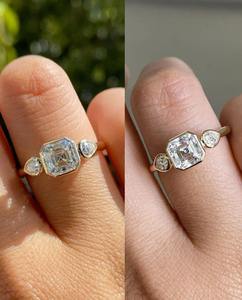 แหวนเพชรโมอิสซาไนต์ทองคำ 10K หรูหรา ผลิตในอินเดีย สำหรับงานหมั้นและงานแต่งงานสำหรับผู้หญิง มีจำหน่ายแล้ว - Product Image 3