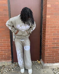 Streetwear lourd en détresse sweat à capuche zippé et pantalon de survêtement 2 pièces ensembles pour hommes ensemble de survêtements Vintage lavés à l'acide personnalisés - Product Image 2