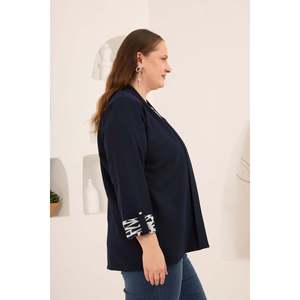 RMG Women's Plus Size Geometric Pattern Woven Polyester Tank Top and Jacket Two-Piece Set in <b>Navy</b> Blue for Spring Summer - Product Image 3