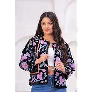Chaqueta Acolchada de Algodón con Estampado Floral para Mujer, Ligera, Reversible, Estilo Boho Varsity Bomber, Blazer Corto para Primavera y Otoño - Product Image 1
