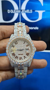 Montre de luxe pour homme en acier inoxydable, style hip-hop, avec diamants Moissanite VVS, sertissage complet pavé, 41 mm, analogique à quartz - Product Image 5