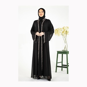 Último Dubai Maxi mujer musulmana vestido lujoso liso alta cintura Slim Fit Abaya cinturón pecho Cruz diseño étnico - Product Image 4
