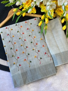 Vêtements décontractés Saree vert en tissu de lin avec chemisier ethnique fantaisie Le plus vendu pour les femmes classiques Designer indien Le plus vendu porter - Product Image 4