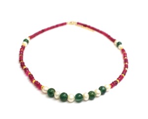 Collier pendentif en argent Sterling 925 avec perle d'eau douce naturelle et émeraude rubis teinte pour femmes et filles - Product Image 1