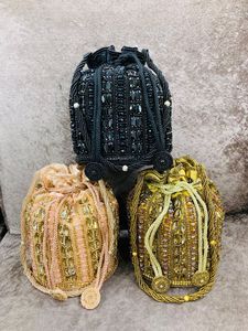 Indian Handmade <b>Crystal</b> Stone Embroidered Batwa Potli Clutch Ideal for Wedding Favors, Return Gifts, and Trendy Celebrations! - Product Image 2