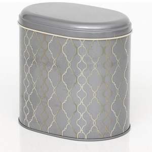 Patrón geométrico Estaño de metal dorado 1.4L Contenedor de almacenamiento de alimentos ovalado 140X120X130mm Fondo negro 140X120X130mm - Product Image 3