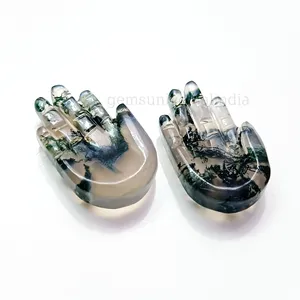 이끼 마노 함사 손 조각 원석, 천연 마노 손 모양 원석, 펜던트 제작용 파티마 조각의 느슨한 손, 25mm