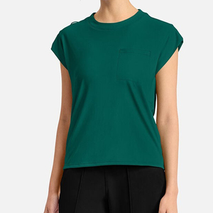 De manga corta elástico de secado rápido Spandex enfermería Scrubs mujer Tuck-In pecho bolsillo cuello redondo Scrub Top verde - Product Image 1