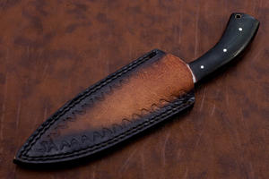 Cuchillo de caza de acero de Damasco personalizable OEM hecho a mano mango de madera pakka patrón trenzado Funda de cuero para EDC - Product Image 6