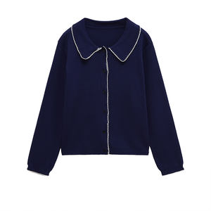 Women's Winter Knitted Cotton V-neck <b>Long</b> Sleeve Custom Logo Front Sweater - Product Image 1