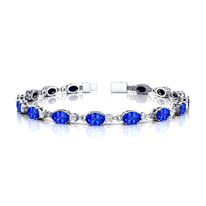 Conception à la mode exquise or 14 carats 2.2mm taille ovale tanzanite naturelle avec de vrais diamants délicats bracelets de tennis élégants en gros - Product Image 4