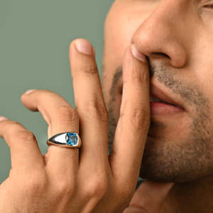 Anillos de Plata de Ley 925 de Primera Calidad para Hombre, Diseño Geométrico con Piedras de Topacio y Circonio, Chapado en Oro y Rodio, Joyería con Incrustaciones - Product Image 4