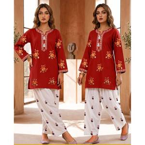 ZETRO FARSHI VOL II EMB Traje Salwar Kameez de Algodón Dibujado a Mano, 2 Piezas, Precio 2749/-. - Product Image 1