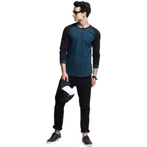 Camiseta de manga larga de algodón 100% para hombre, ropa de cuello redondo transpirable de alta calidad, camisa de estilo de moda de tela de punto negra lisa - Product Image 4