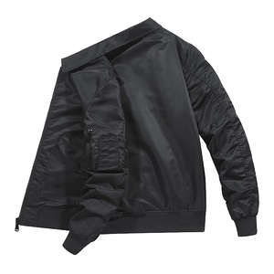 Blouson bombardier classique léger de couleur unie pour hommes col montant zippé à manches longues 100% polyester revêtement d'hiver appliqué - Product Image 5