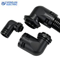 Hongjin AD10-PG7 High Toughness PA66 Right Angle Conduit Connector IP69 Dustproof 90 Elbow M25 Thread Quick Insert Corrugated
