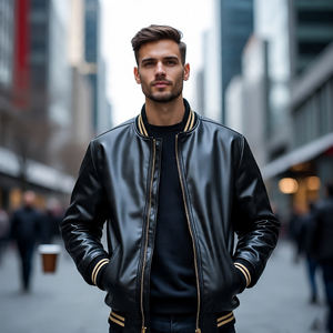 เสื้อแจ็คเก็ตขี่มอเตอร์ไซค์สำหรับผู้ชายหนังแกะเสื้อโค้ทไบค์เกอร์ซิปหน้ามีกระเป๋าหน้าสำหรับฤดูหนาว - Product Image 2