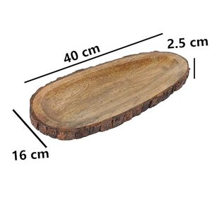 Plato de corteza de servicio de madera hecho a mano arbolado para servir aperitivos pasteles bandeja de servidor forma ovalada - Product Image 4