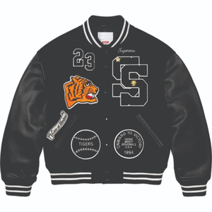 เสื้อแจ็กเก็ตเบสบอลสีดำผ้าขนสัตว์แท้สีดำสำหรับผู้ชาย - Product Image 6