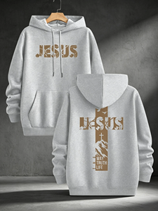 Sudadera con Capucha Negra Estampada Religiosa, Sudadera de Forro Polar Tejido con Bolsillo Delantero, Logotipo Personalizado, Ropa de Invierno Unisex - Product Image 6